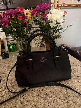 kate spade Black Leather Satchel with Gold Hardware and Removable Strap